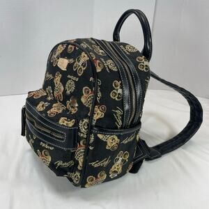 Pipibear Teddy Bear Tapestry Mini Backpack Black Gold Vintage Style Women’s